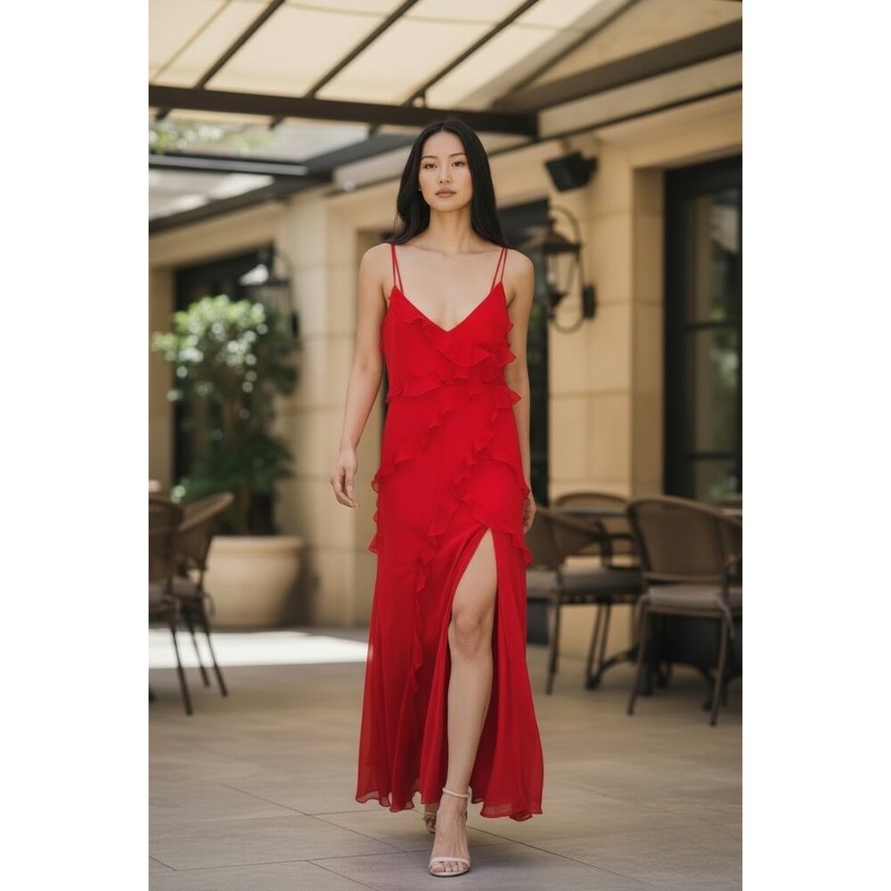 Red Ruffled Sleeveless Dress Forum Ruffled Lace-Up Maxi Salsa Dress Large